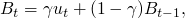 \begin{equation}
\nonumber
B_t = \gamma u_t + (1 - \gamma) B_{t-1},
\end{equation}