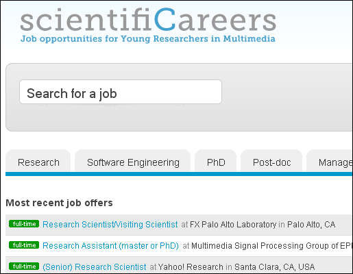 ScientifiCareers. Job opportunities for young researcher in Multimedia