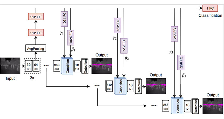 My Kieu, Andrew D. Bagdanov, Marco Bertini, Alberto del Bimbo, Task-conditioned Domain Adaptation for Pedestrian Detection in Thermal Imagery